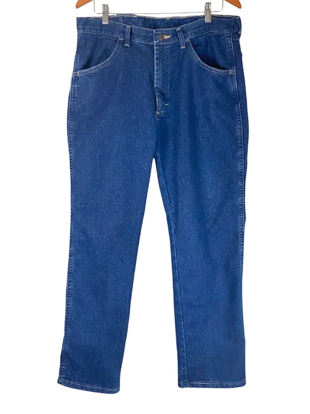 Men's Wrangler Classic Straight Leg Dark Wash Blue Denim Jeans Size 34/29